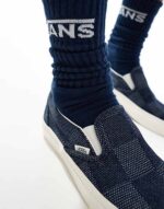 Vans Classic Slip-On кеды мужские деним в клетку, кроссовки без шнурков для повседневной носки